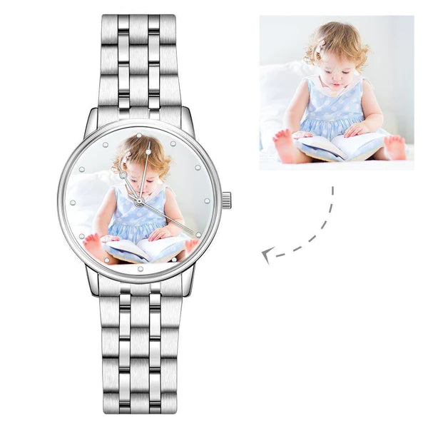 Unisex Engraved Alloy Bracelet Photo Watch 40mm Christmas Gifts