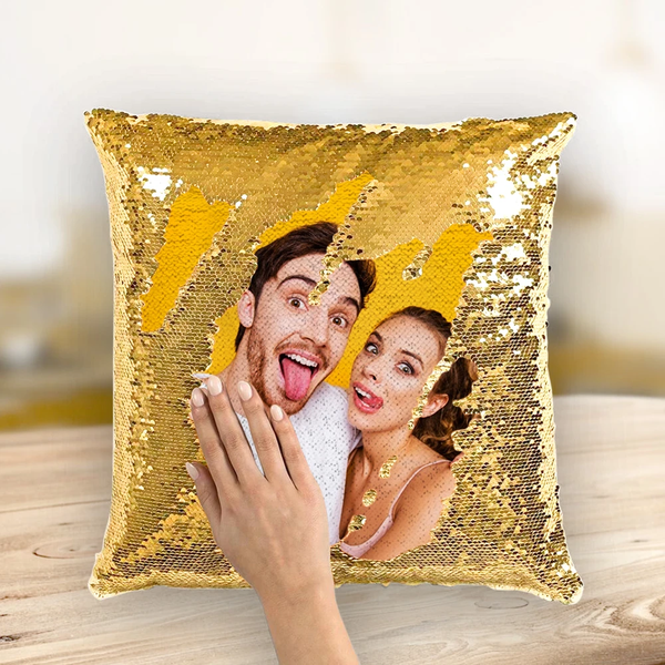 Custom Couple Photo Magic Sequins Pillow Multicolor Sequin Cushion 15.75inch*15.75inch - Best Gift - photowatch