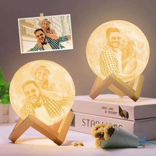 Gifts for Him Moon Light Lamp 3D Printing Photo And Engraved Words-Touch Two Colors