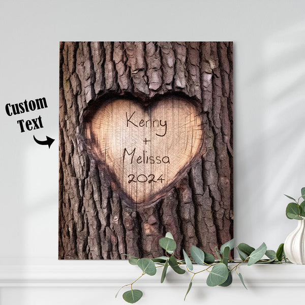 Custom Name Imitation Wood Grain Canvas Painting Personalized Romantic Couple Valentine Gifts - photowatch