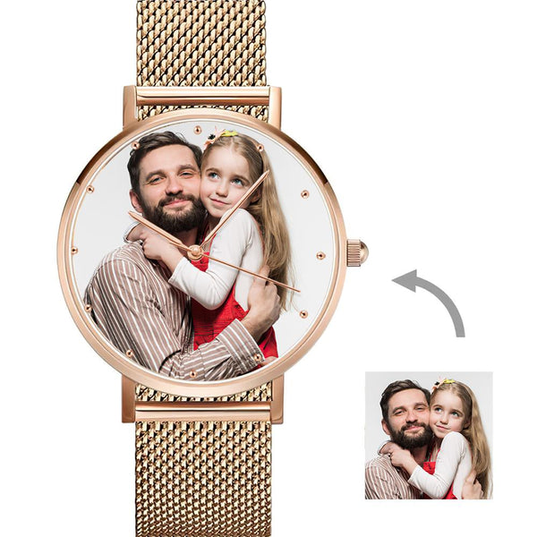 Gift for Men Anniversary Gifts Unisex Engraved Rose Gold Photo Watch