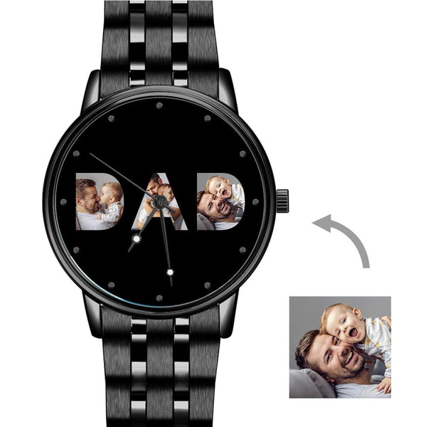Custom Photo Watch Men's Black Alloy Watch Bracelet for Dad