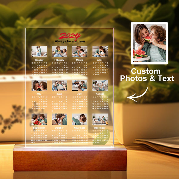 Personalized 2024 Calendar LED Light with Photo Valentine Gifts for Couple - photowatch